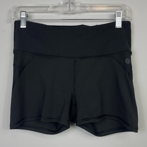 Athleta Black Mini Biker Shorts Mesh Back Pocket Active Gym Run Yoga Tennis Golf - Picture 5 of 14